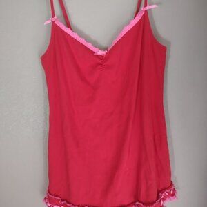 Vintage Betsy Johnson Intimates Red/Pink Ribbon Ruffle Ribbed Cotton Camisole Lg